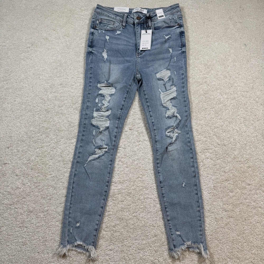 New Judy Blue Skinny Fit Jeans Sz 7/28(29x26.5) Light Wash High Waist Distressed - Picture 2 of 8